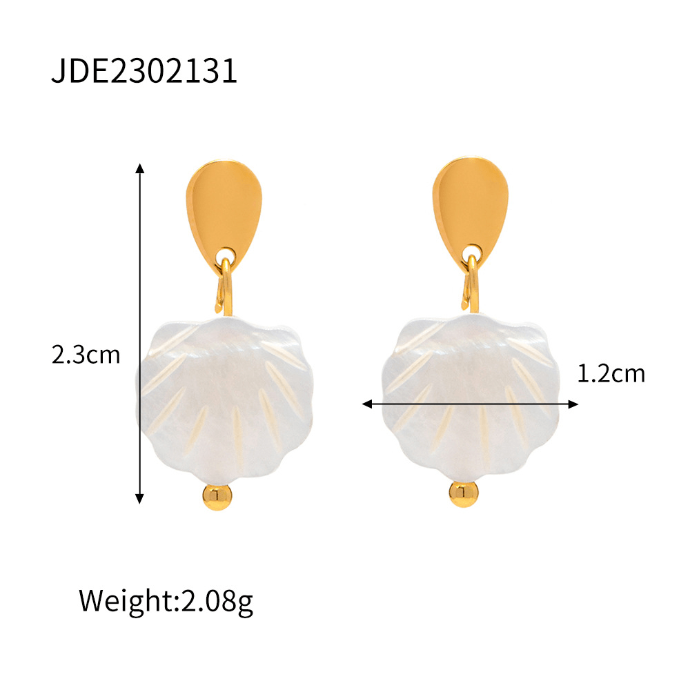 18k gold stainless steel ring earrings with delicate shell design, lightweight at 2.08g, showcasing elegant craftsmanship.