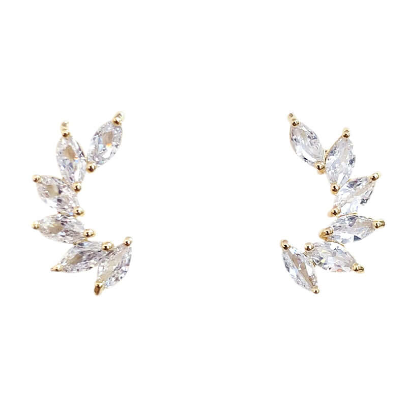 Stylish daily wear zirconia stud earrings in gold, featuring exquisite marquise-cut stones for modern elegance.