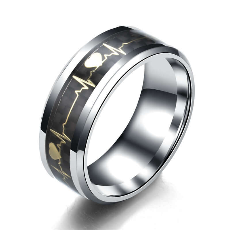 Stainless steel ECG rings for men and women featuring a unique heartbeat design and stylish finish.