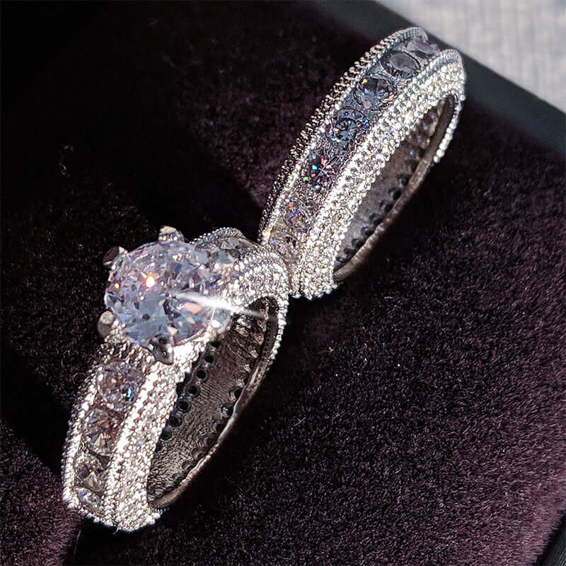 Zircon Ring Set with Diamonds featuring a dazzling design in 925 sterling silver, ideal for special occasions.
