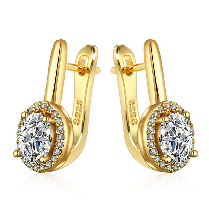 Zirconia circle stud earrings featuring exquisite gold plating and dazzling design, perfect for any occasion.