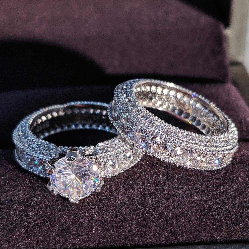 Zircon Ring Set with Diamonds, 925 Sterling Silver