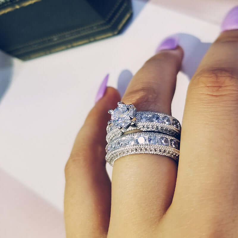 Zircon Ring Set with Diamonds showcasing luxurious design in 925 sterling silver.
