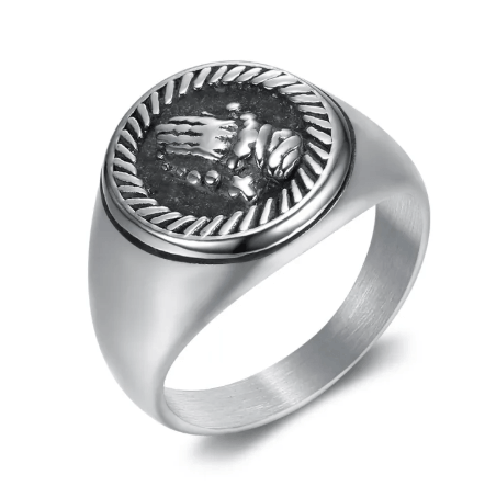 Nordic titanium steel ring featuring a unique design with a textured surface and sleek edges.