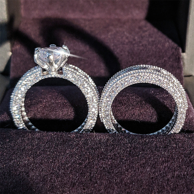 Silver engagement ring for women featuring glamorous diamonds, crafted from 925 sterling silver, size 7.