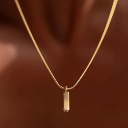 Stainless steel clavicle chain necklace in 18K gold color featuring a sleek titanium steel pendant.