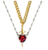 gold heart and sword necklace set with red crystal pendant and silver chain for couples gifts
